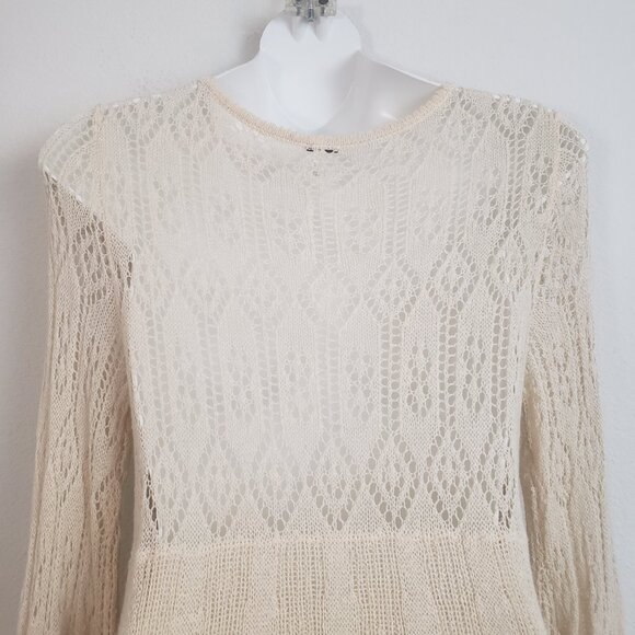 Free People Babydoll Top Medium Cream Sheer Knit Boho Hippie Coastal Flowy - Picture 8 of 8